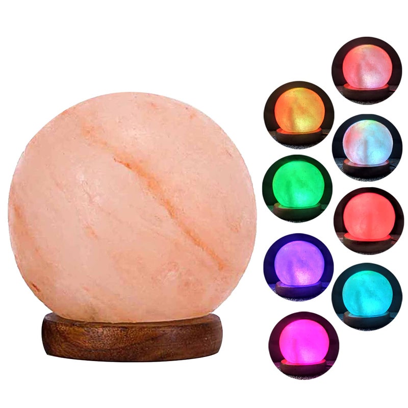 V.C.Formark USB Himalayan Salt Lamp with 8 Colors Changing,Lovely Round Crystal Salt Rock Lamp for Living Room,Home Deco,Office,Yoga,Holiday Gift - Hand Carved,Genuine Wood Base - Image 1